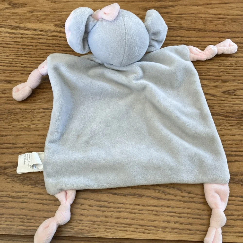 Dan Dee Elephant Gray Pink Rattle Baby Lovey Blanket‎ Knotted Corners 12